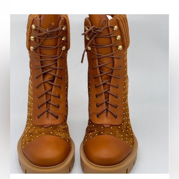 Christian Louboutin DAKITA LUG 70 Studded Spike Suede Boots Heel Booties - Picture 2 of 13